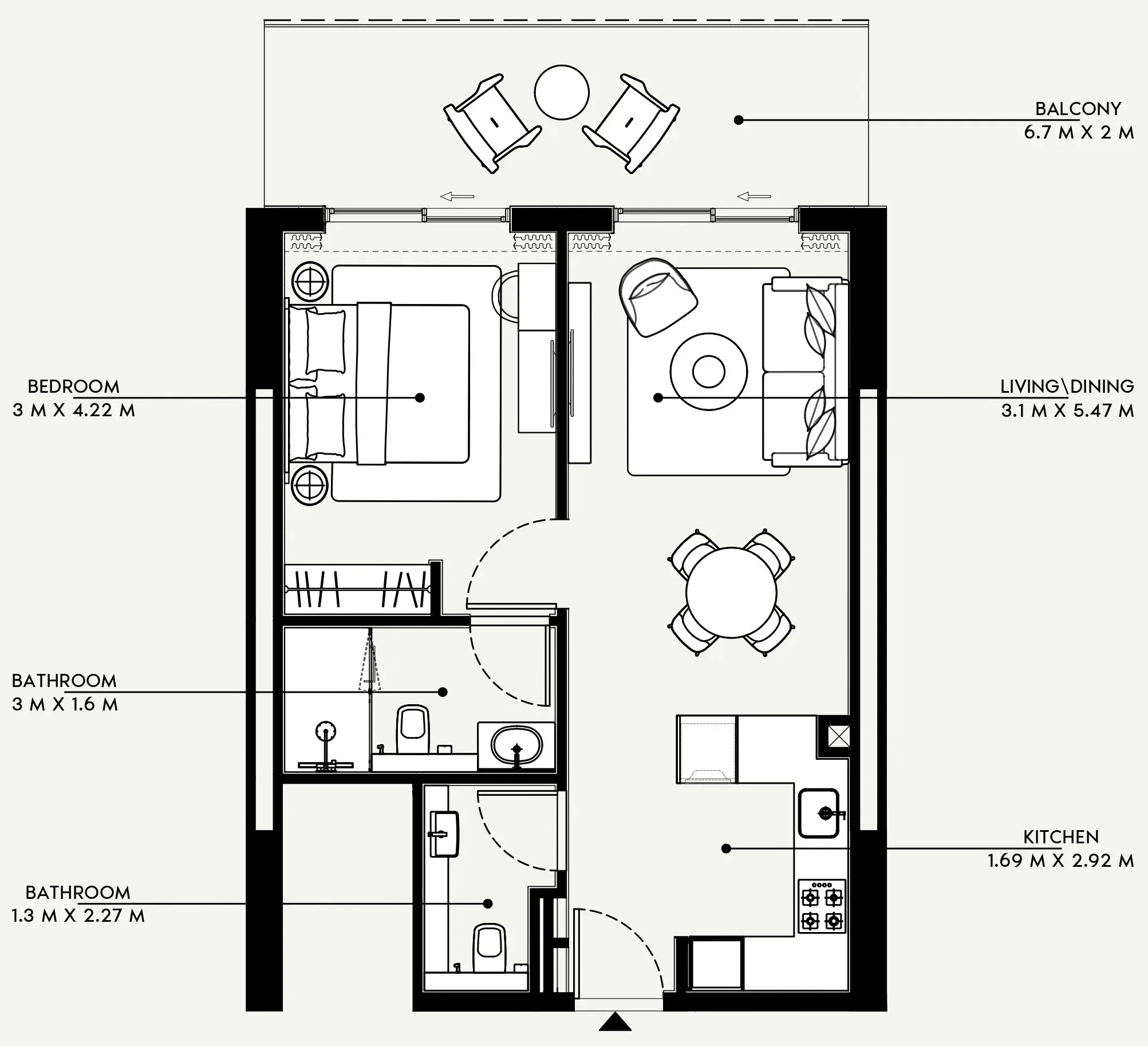 Azizi Venice 1 bed floor plan, 731 sqft