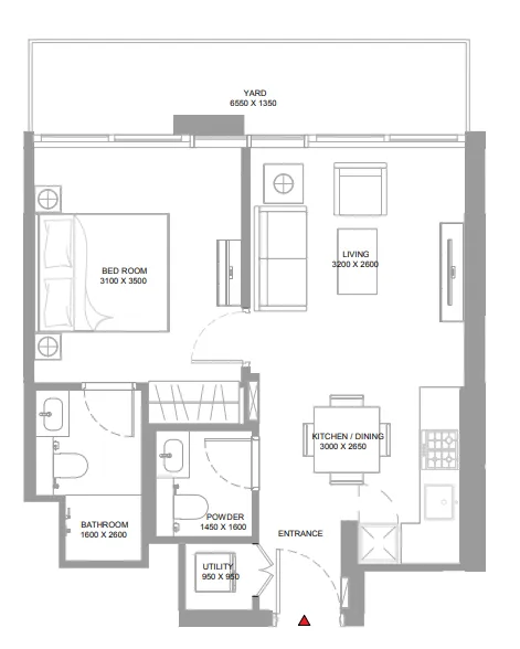 Bayside Marina Residences 1 bed floor plan, 616 sqft