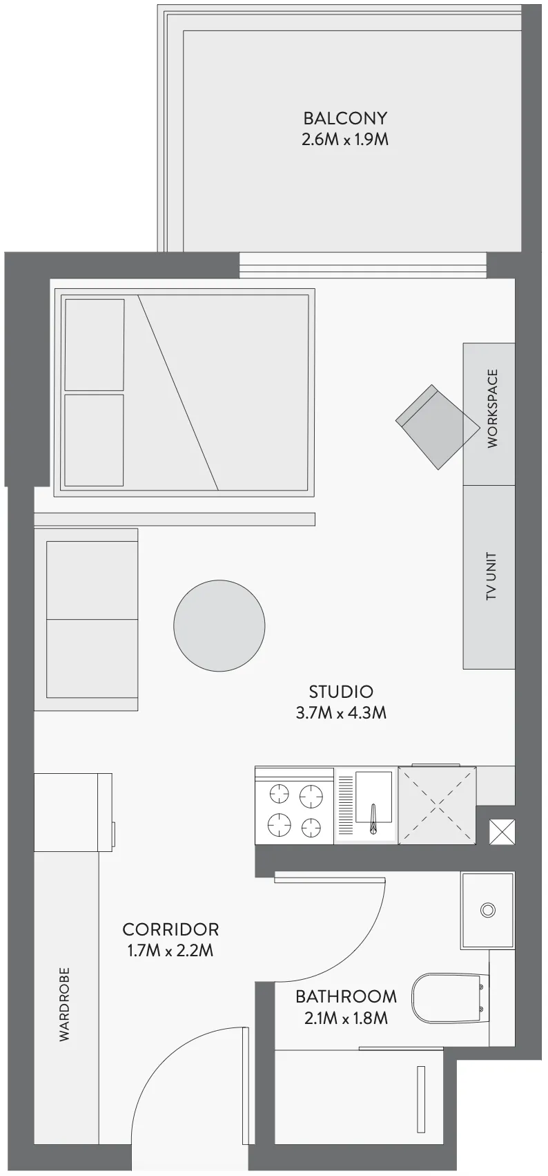 Equiti Gate Studio floor plan, 369 sqft