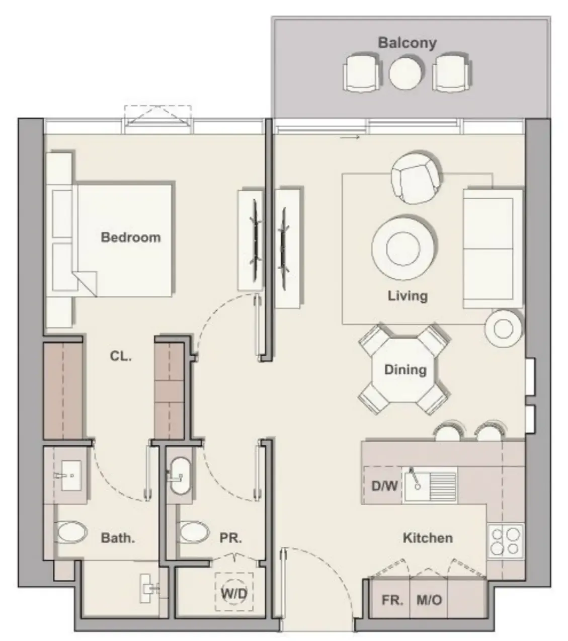 Soto Grande 1 bed floor plan, 760 sqft