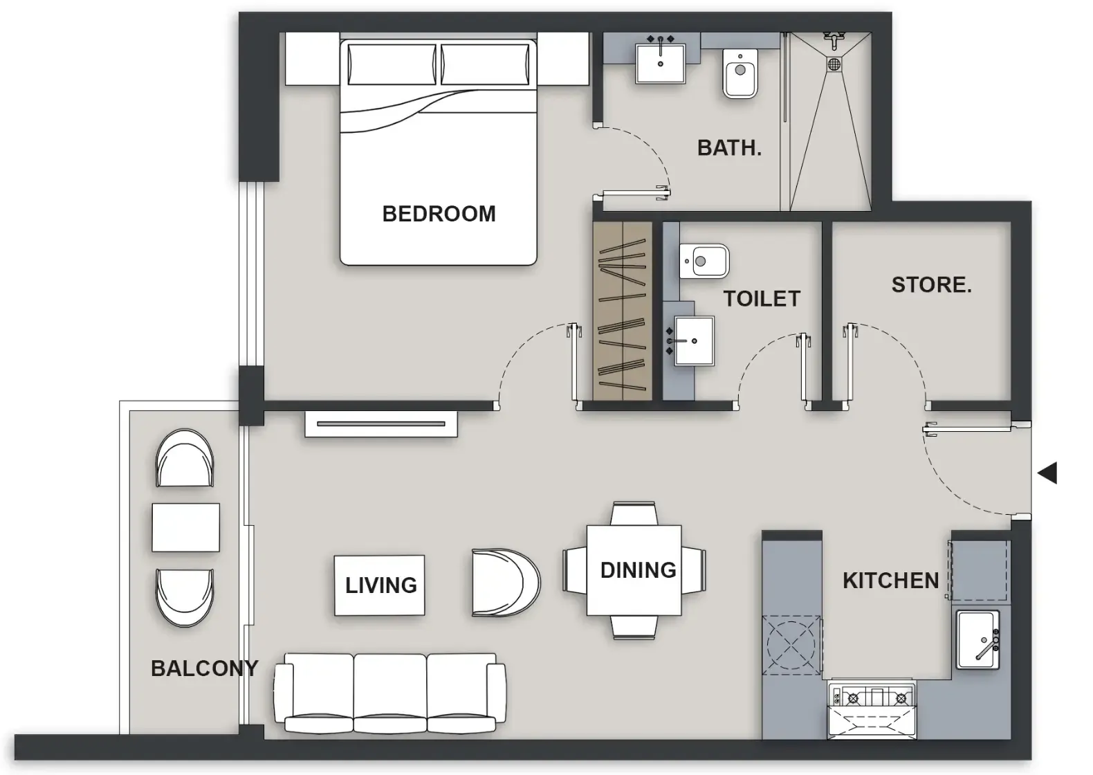 Maison Elysee III 1 bed floor plan, 625 sqft