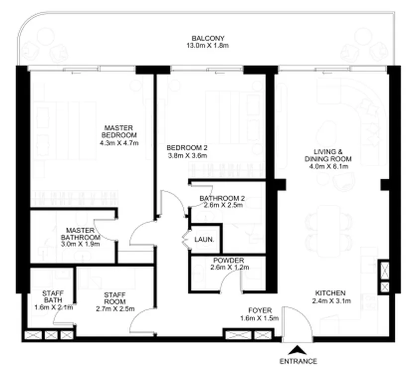The Artery Residences 2 bed floor plan, 1,520 sqft