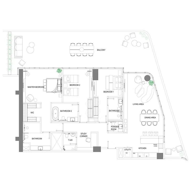 Fortune Bay Residences 3 bed floor plan, 2,460 – 2,878 sqft