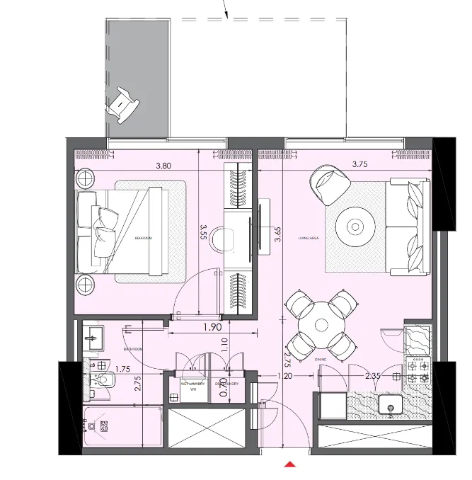 Azizi Wasel 1 bed floor plan, 647 sqft