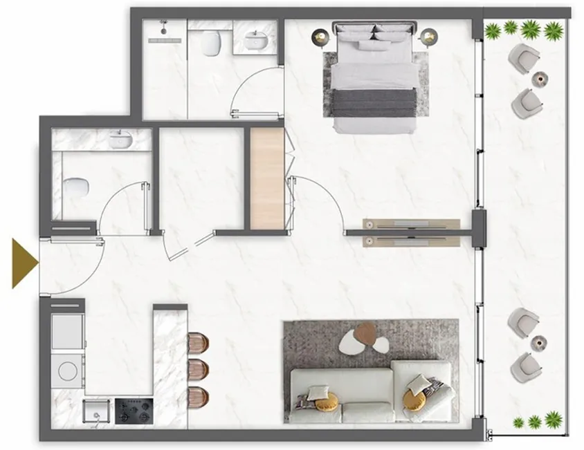 Omya Residence 1 bed floor plan, 549 – 1,023 sqft