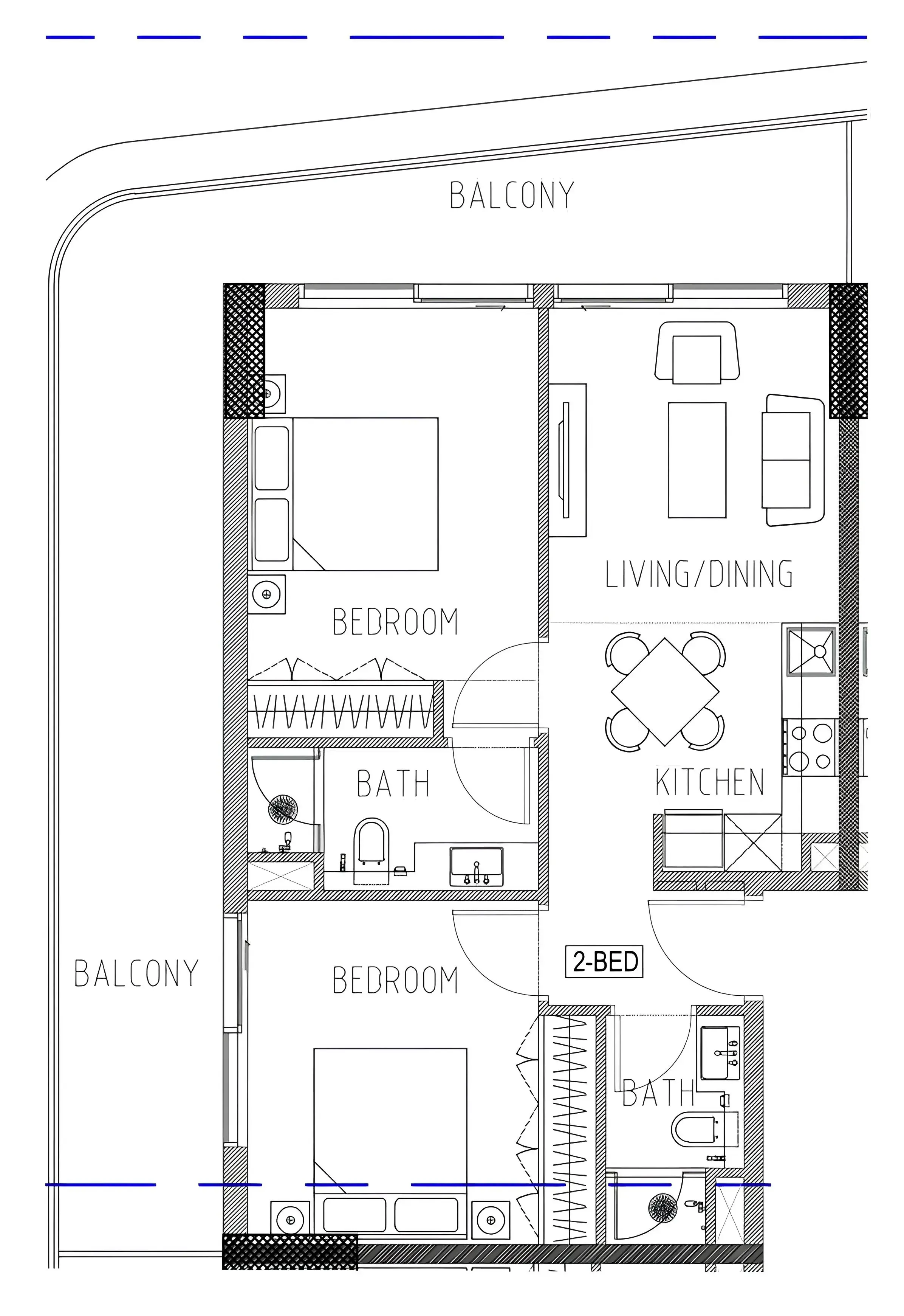 Elo 2 and 3 Damac 2 bed floor plan, 971 sqft