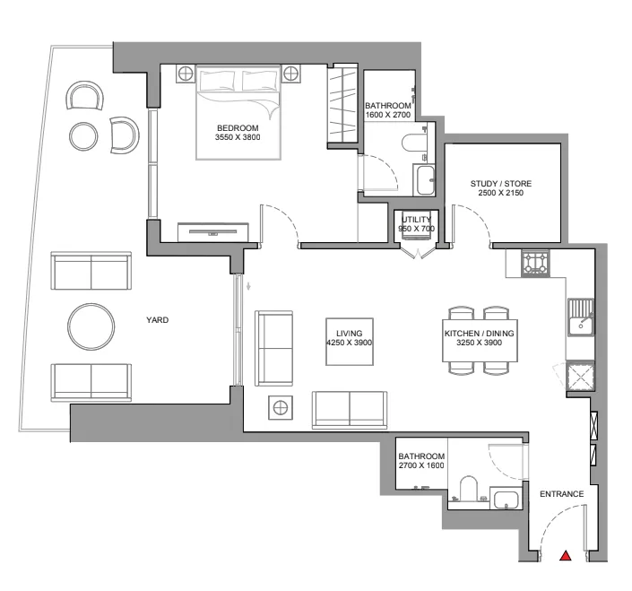 Skyscape 1 bed floor plan, 1,089 sqft