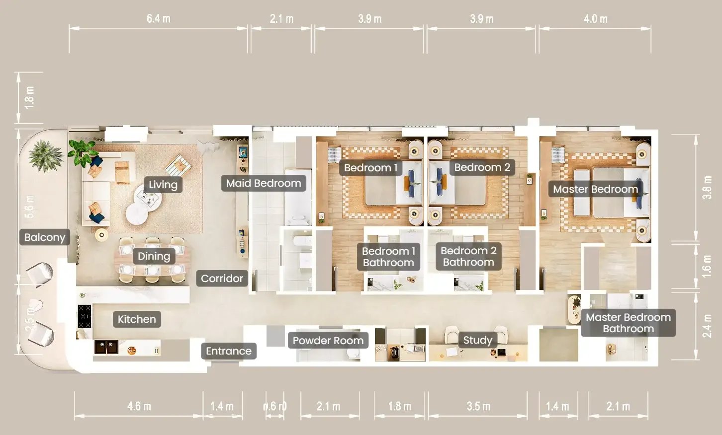The Beach House Fahid 3 bed floor plan, 1,974 sqft