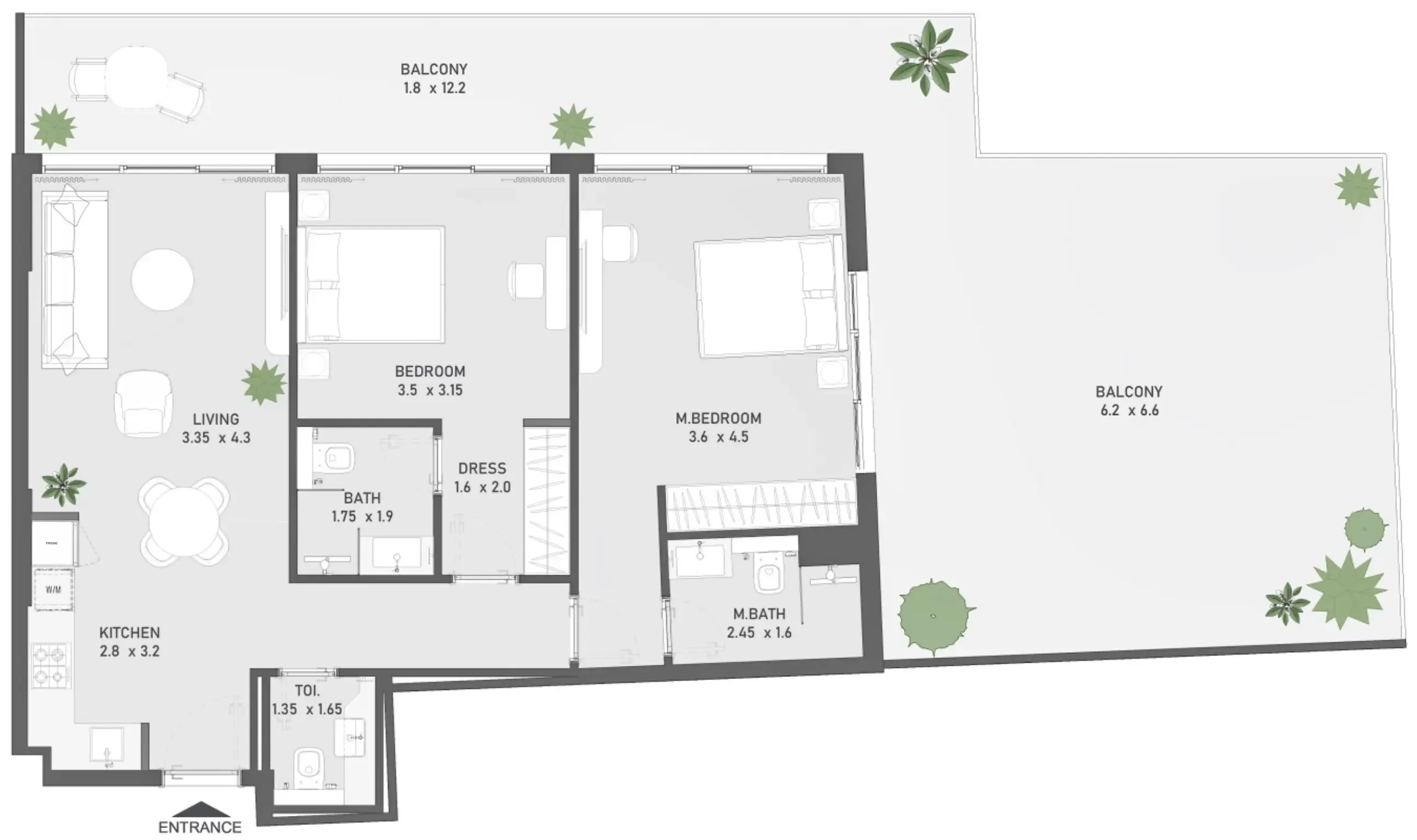 Ayami Residence 2 bed floor plan, 1,547 sqft