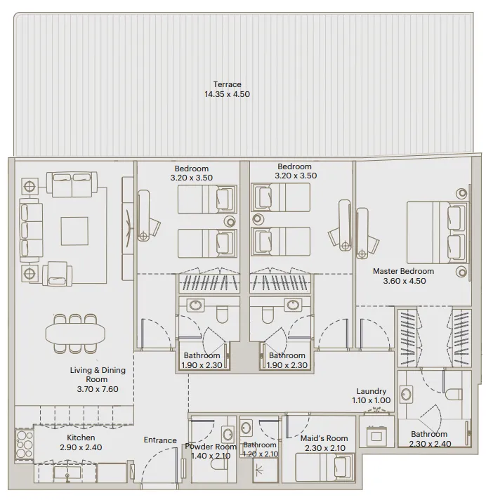 Eleve 3 bed floor plan, 2,229 sqft