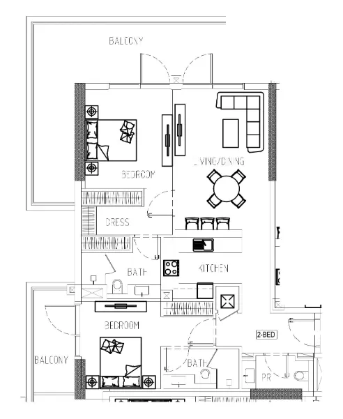 Damac Riverside Views 2 bed floor plan, 1,368 – 1,444 sqft