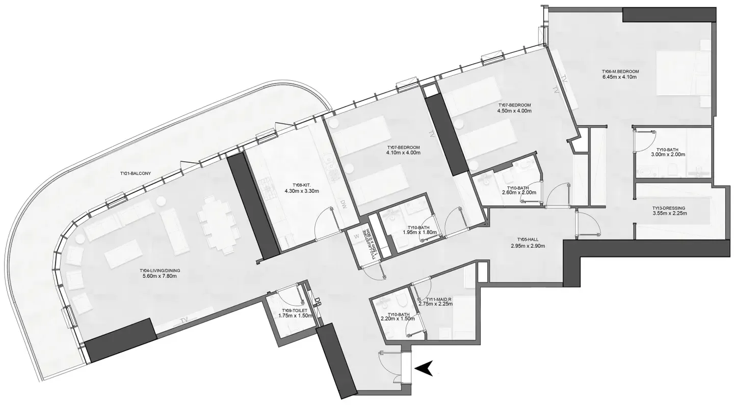Joud Tower 3 bed floor plan, 2,863 sqft