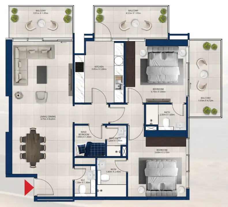 Al Vista 2 bed floor plan, 1,416 sqft