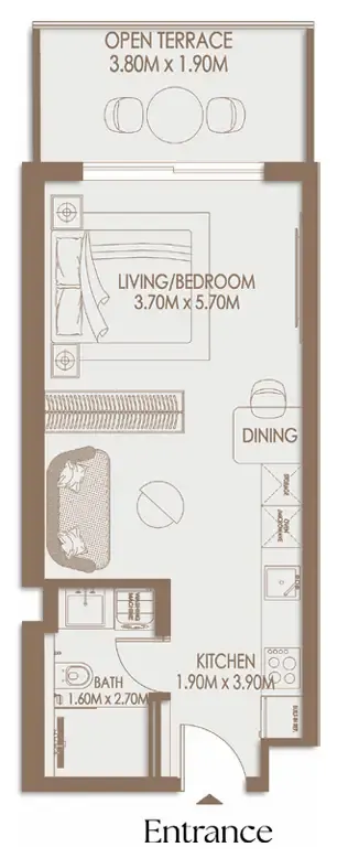Veona by Gutti Studio floor plan, 424 – 427 sqft
