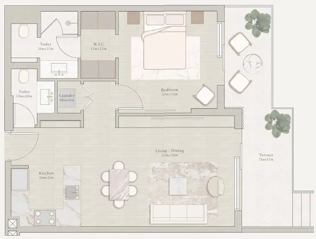 Emerge Residences 1 bed floor plan, 928 sqft