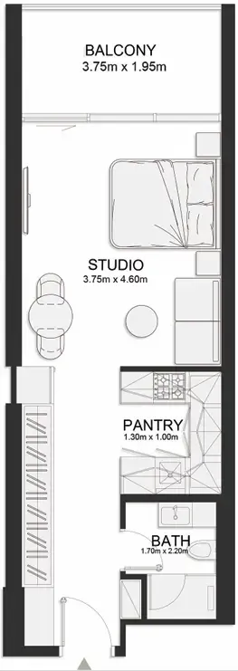 Ashley Hills Studio floor plan, 510 sqft