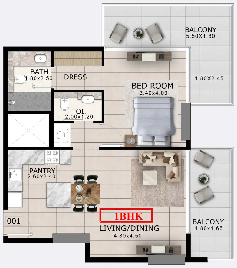 Arlington Park 1 bed floor plan, 901 sqft