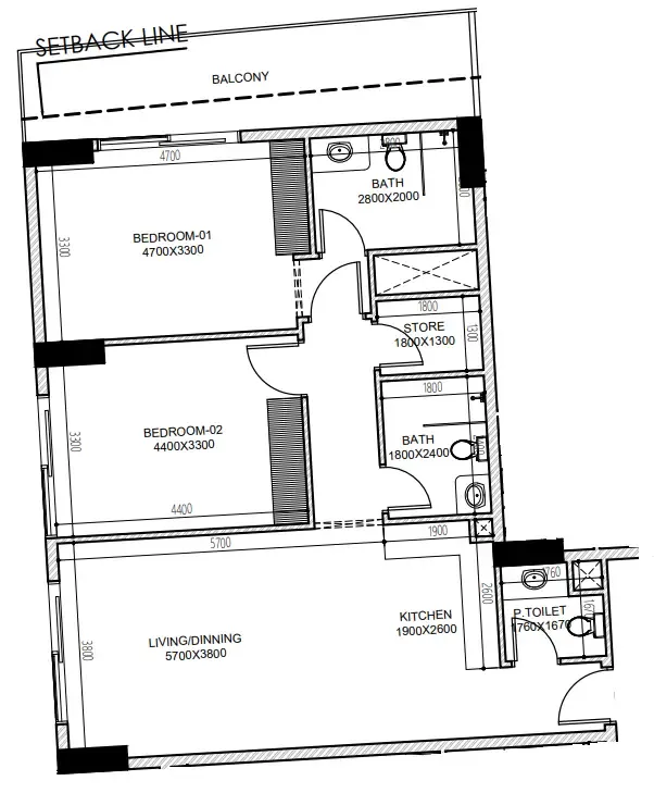 Astra South 2 bed floor plan, 1,098 sqft