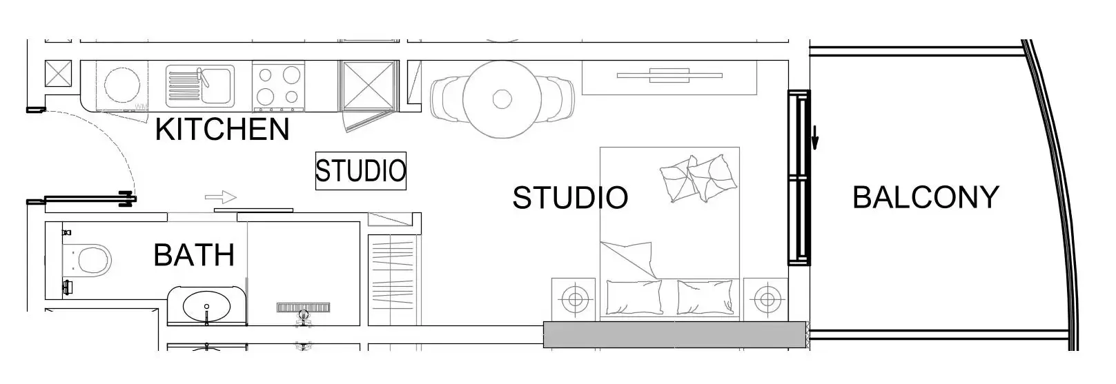 Valencia Studio floor plan, 380 – 402 sqft
