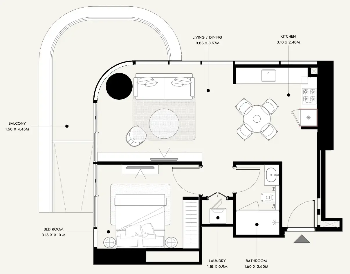 Azizi Milan 1 bed floor plan, 718 sqft
