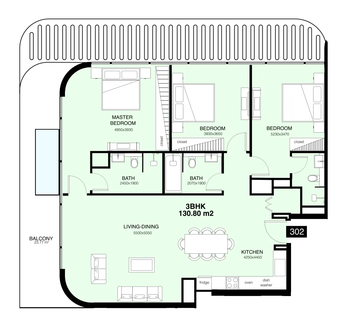 Villa Del Gavi 3 bed floor plan, 1,659 sqft