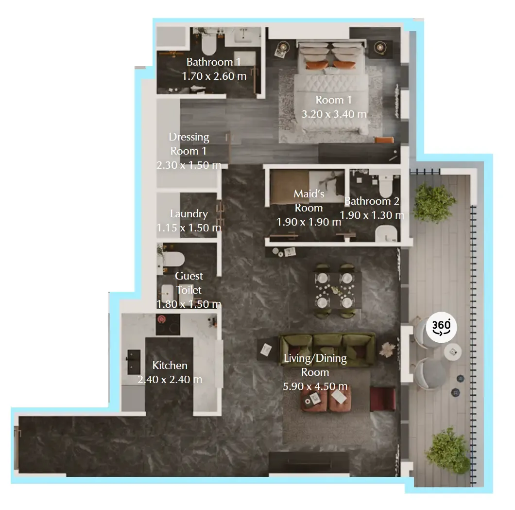 Bab Al Qasr Garden Residences 65 1 bed floor plan, 955 sqft