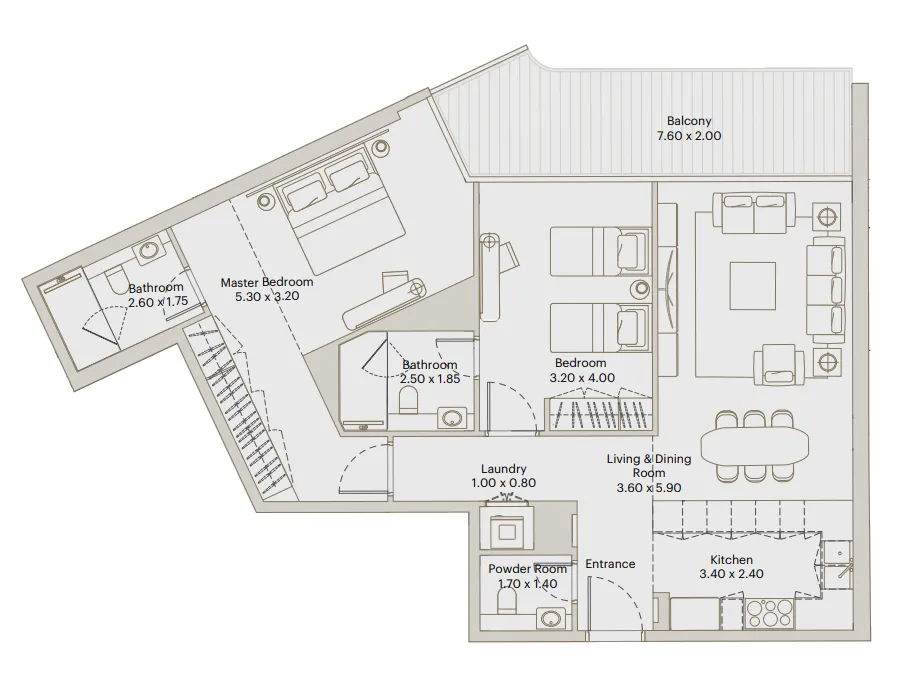 Eleve 2 bed floor plan, 1,212 sqft