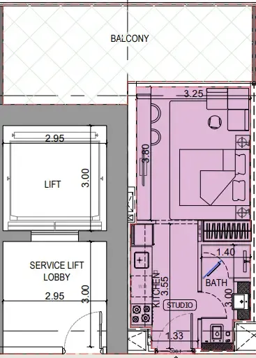 Binghatti Vintage Studio floor plan, 512 sqft