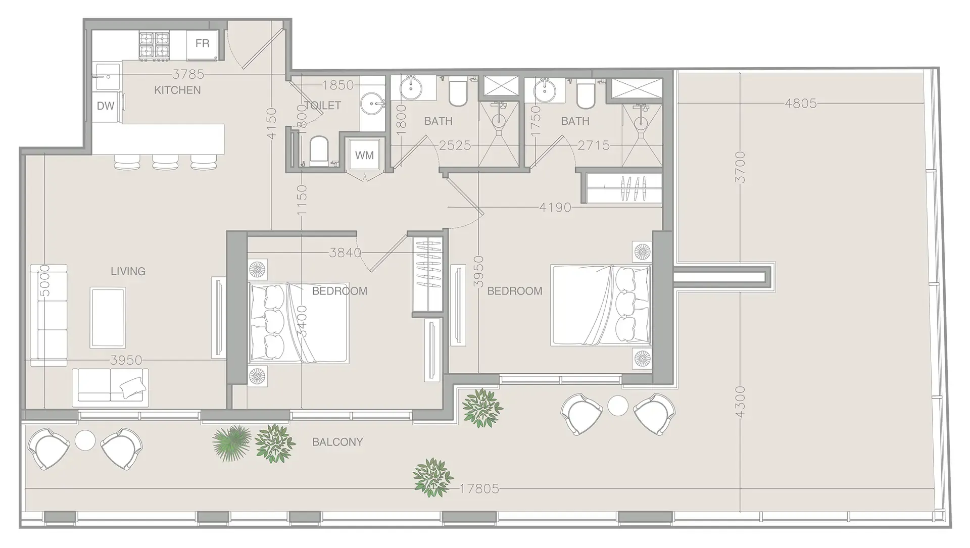 ELAR1S Rise 2 bed floor plan, 1,711 sqft