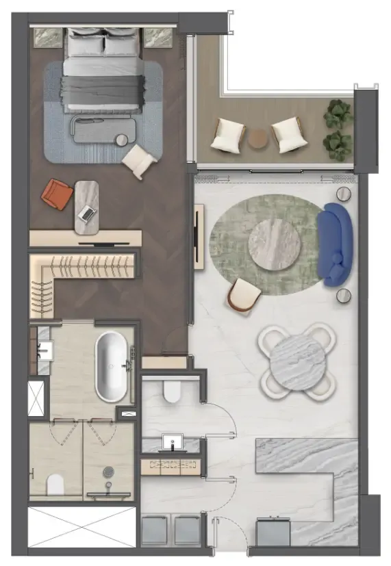 Mas Barsha Residency 1 bed floor plan, 1,077 sqft