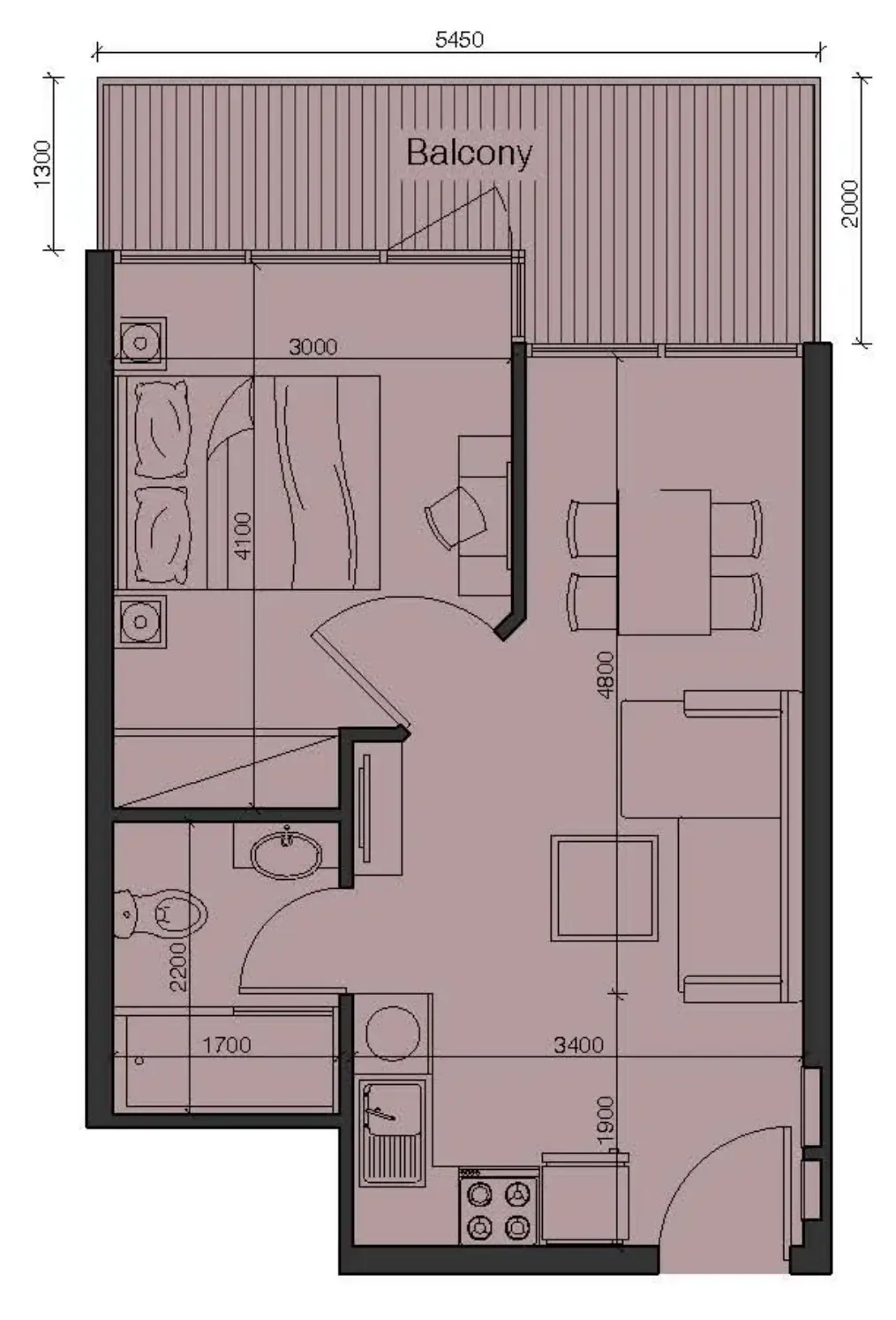 The Gate 1 bed floor plan, 495 sqft
