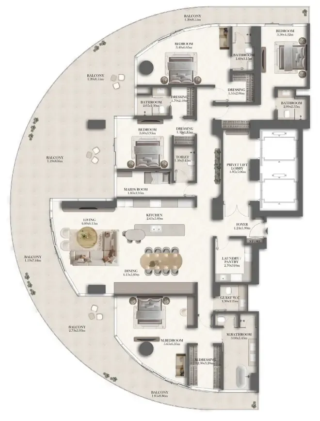 Jumeirah Residences at Al Maryah Island 4 bed floor plan, 4,600 sqft