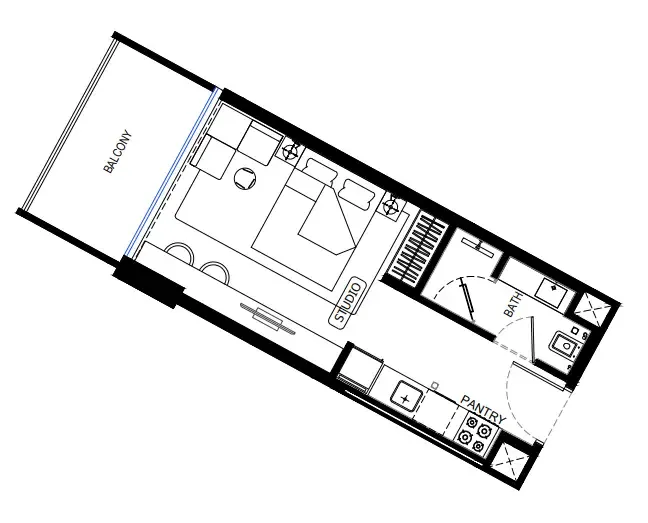 Binghatti HillCrest Studio floor plan, 360 – 367 sqft