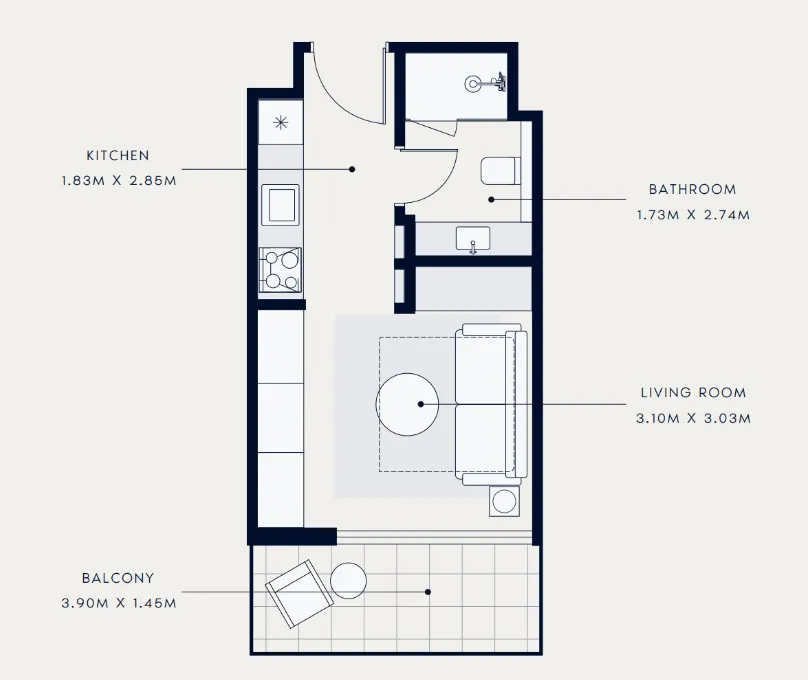 Azizi Venice Studio floor plan, 347 sqft