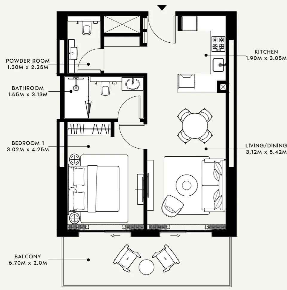 Azizi Venice 1 bed floor plan, 760 sqft