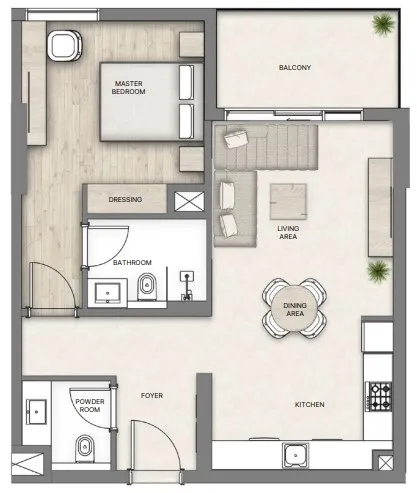 Al Hamra Greens 1 bed floor plan, 765 sqft