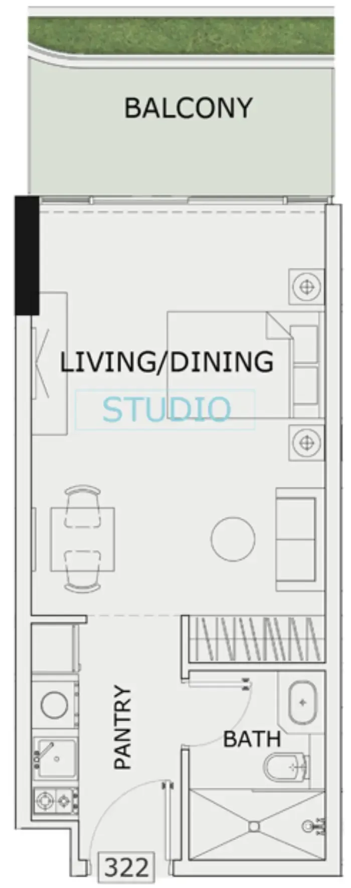Gardens 2  Studio floor plan, 452 sqft
