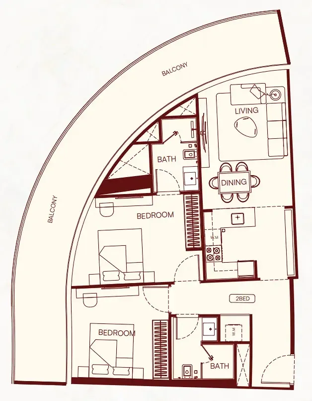 Binghatti Skyflame 2 bed floor plan, 1,212 sqft