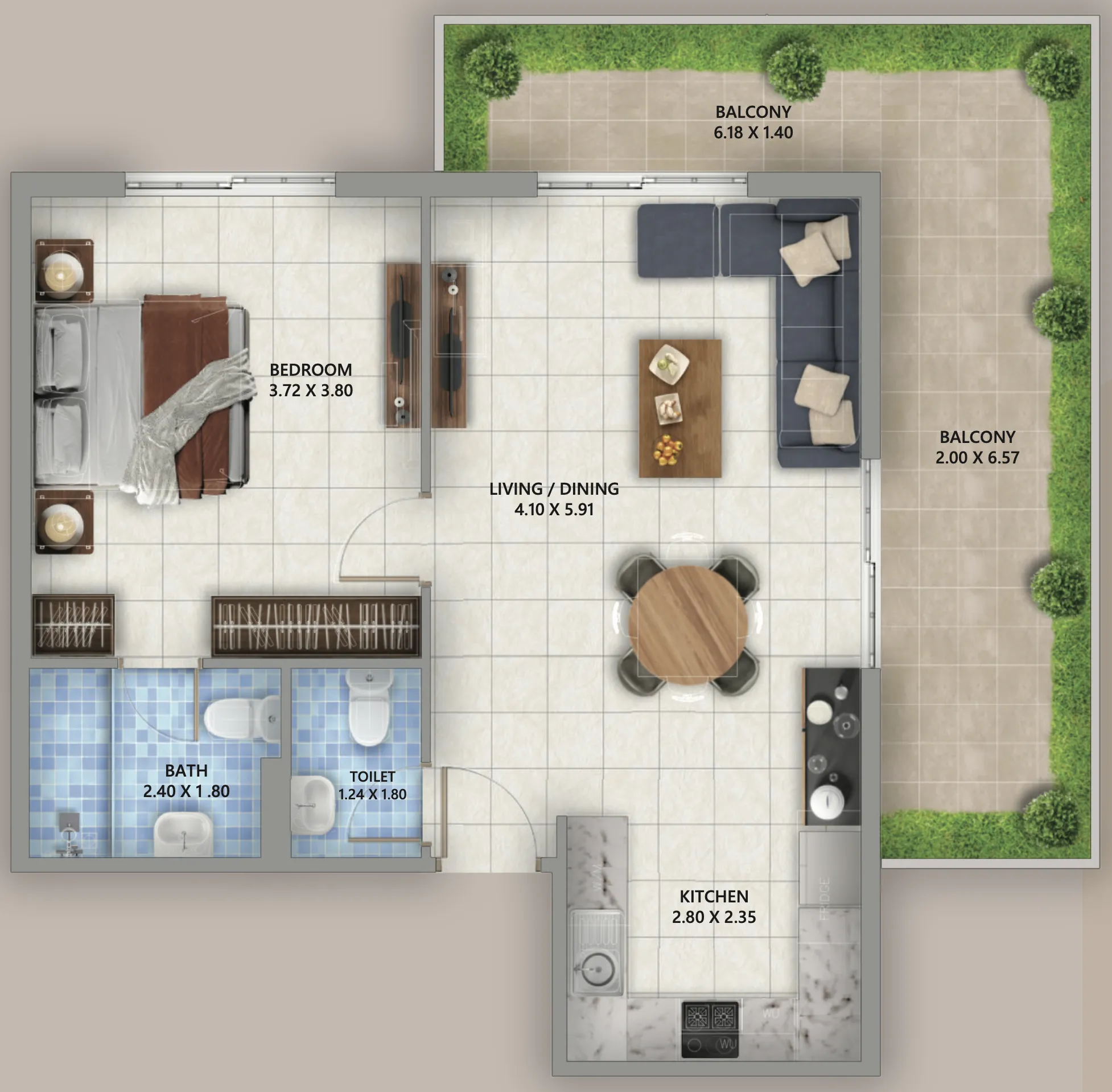 Linden Residences 1 bed floor plan, 907 sqft