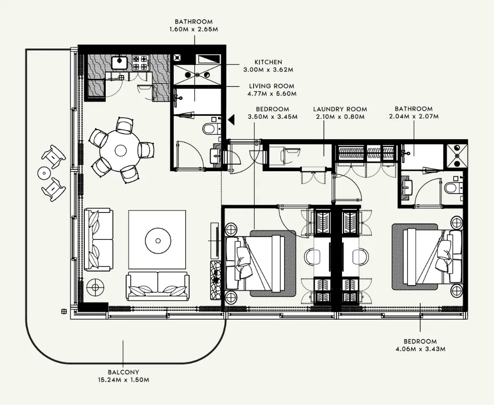Azizi Raffi 1 bed floor plan, 777 sqft