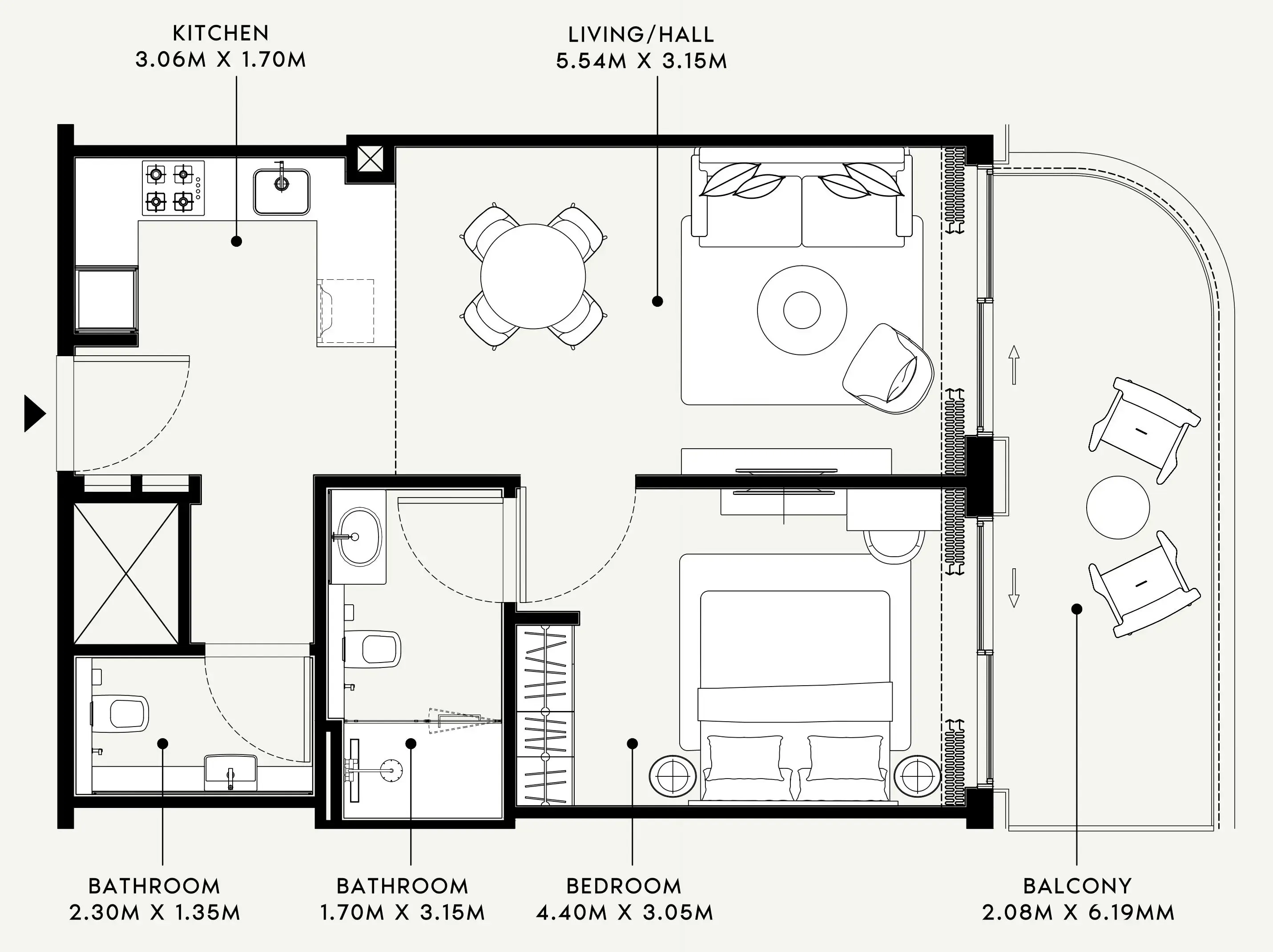 Azizi Venice 1 bed floor plan, 750 sqft