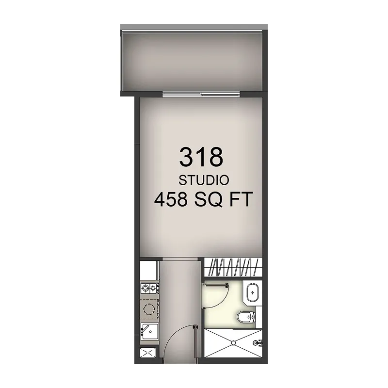 Aizel Tower Studio floor plan, 458 sqft