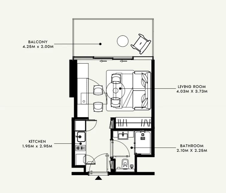 Azizi Venice Studio floor plan, 374 sqft