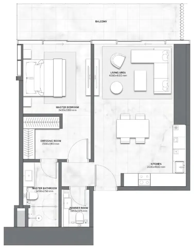 Trump International Hotel and Tower 1 bed floor plan, 883 sqft