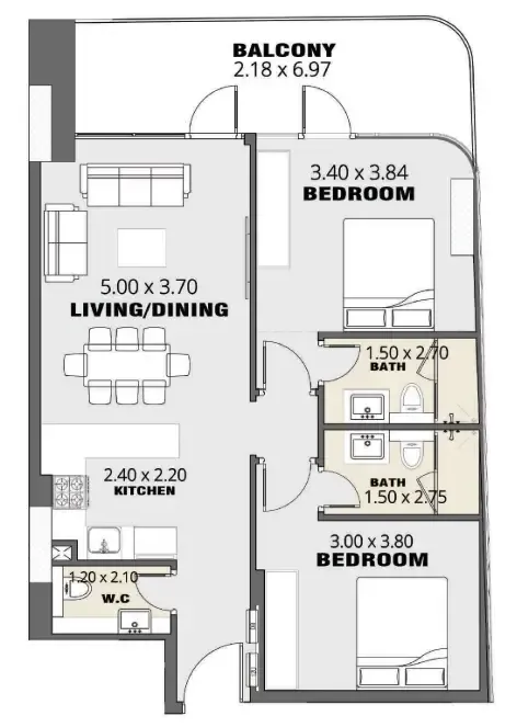 Volna by Kasco 2 bed floor plan, 827 sqft
