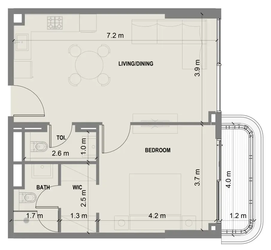 Blue Marina Residence 1 bed floor plan, 672 sqft