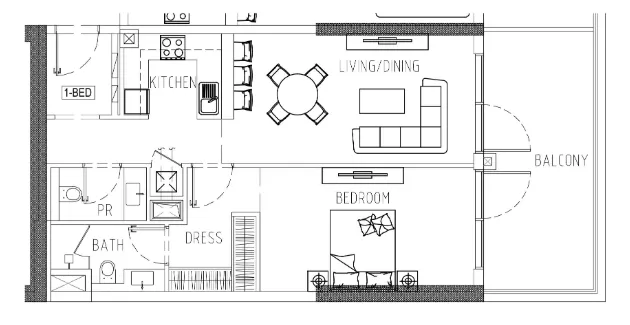 Damac Riverside Views 1 bed floor plan, 960 sqft