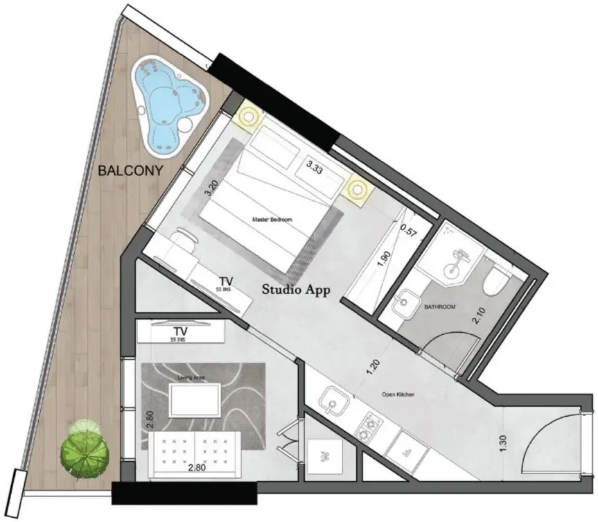 Saray Prime Residence Studio floor plan, 530 sqft