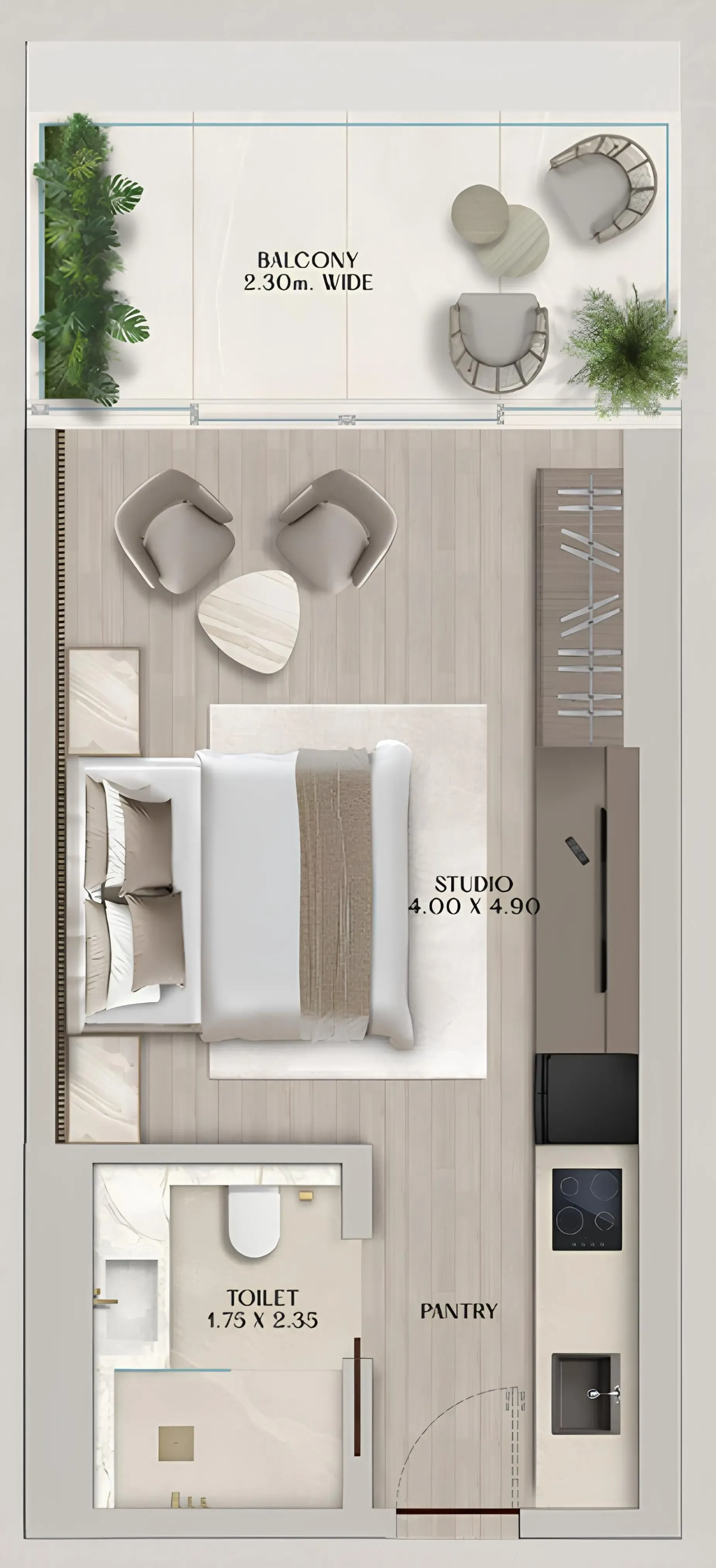 Soléva Beach Residences Studio floor plan, 448 sqft