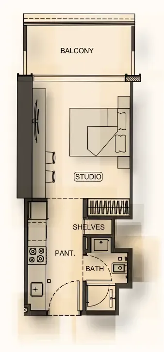Binghatti Hillside Studio floor plan, 359 – 394 sqft